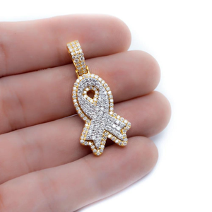 Pendentif ruban de sensibilisation Pendentif de sensibilisation au cancer du sein en or 14 carats Pendentif à breloque personnalisé en diamant naturel VIH et sida - Product Image 3
