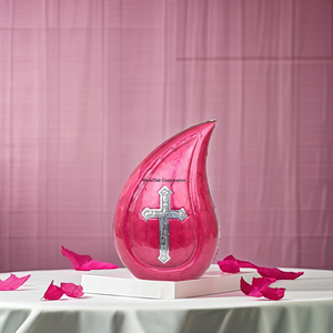 <b>Keepsake</b> <b>Ashes</b> Storing Teardrop Cremation Urns Cross Engraved Solid Alloy Metal Wholesale Price Funeral Decorative Tear Drop Urn - Product Image 2