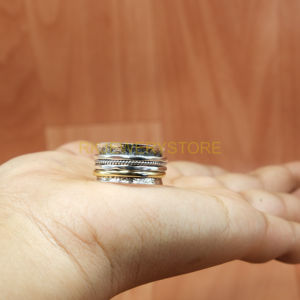 <b>Spinner</b> <b>Ring</b> Fidget <b>Ring</b> Meditation <b>Ring</b> Thumb <b>Ring</b> Band <b>Ring</b> 925 Sterling Silver <b>Spinner</b> <b>Ring</b> With Brass Spinning Band unisex - Product Image 4