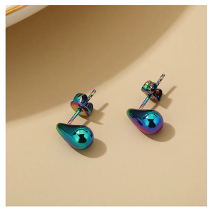 Boucles d'oreilles clous pour femmes en acier inoxydable plaqué argent de qualité supérieure, mini-gouttes d'eau vintage, perles, design indien tendance - Product Image 3