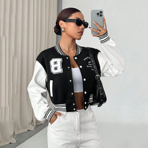 Black <b>White</b> Color 2025 OEM ODM Service Premium Quality With Own Logo Print Adult Wear <b>Women</b> Varsity <b>Jackets</b> - Product Image 3