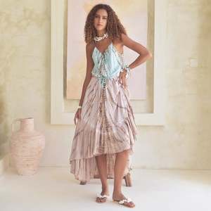 2025 personalizable espalda Mujer suelta cuello pico rayón Maxi vestido Tie-Dye playa temática multicolor cómodo transpirable Natural - Product Image 3