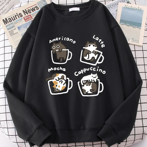 Estilo americano café gato lindo estampado dibujos animados Sudadera con capucha hombres mujeres sudadera suelta ropa cálida personalidad otoño Sudadera con capucha pareja - Product Image 1