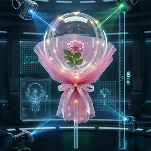 Ramo de Rosas Eternas con Globo Transparente y Luces LED Cálidas a Pilas - Product Image 5