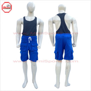 Short cargo personnalisé Short de jogging cargo bleu royal en coton éponge respirant avec broderie d'impression bouffante à 8 poches - Product Image 4