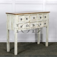 Console en bois massif de chêne indien, finition vieillie, style rustique antique, avec tiroirs, pour salon, chambre, salle à manger, cuisine, rangement
