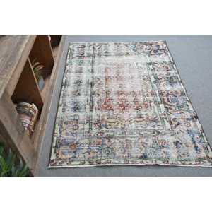 Alfombra Vintage de 3.6x5.2 pies (110x160 cm), Alfombra Turca Azul de Lana Sólida - Product Image 3