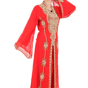 Wholesale Modest Abaya for Women Luxury Embroidery Open Sleeves Kimono Eid Clothing From India <b>Gold</b> Threaded Embroidered Abaya - Product Image 1