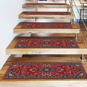 Tapis imprimé aux tons doux : Rouge, Oushak, Décoration d'escalier, Turc, Lavable, Gobelin - Product Image 1