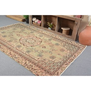 Vintage Turkish Rug 5x8.7ft Beige <b>Brown</b> Large Area Woolen Patchwork Design Rectangle Hallway Style Latex Backing for Teens - Product Image 4