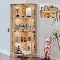 Vitrine d'angle en bois de style farmhouse avec serrure et éclairage LED réglable, vitrine pour figurines LEGO