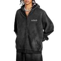 Sweat-shirts respirants en polaire polyester/coton brodés avec logo OEM pour hommes et femmes, style décontracté à fermeture éclair, coupe ample, effet délavé à l'acide