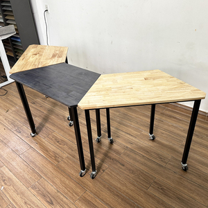 Set of 3 Trapezoidal <b>Tables</b> Modern Design Style Made of Rubber Wood with Square Iron Legs Lego-Style-HBLG044 - Product Image 5