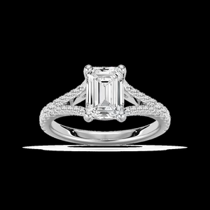 Anillo de Compromiso con Diamante Cultivado en Laboratorio de Corte Cojín de 2.25 CTW, Banda Pavé de Vástago Dividido, Certificado IGI, Oro Sólido de 14K - Product Image 2