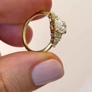 10x8mm Oval Cut Moissanite Engagement Ring | Pear & Round Side <b>Stones</b> | Gold Silver Bridal Wedding Fine Jewelry OEM - Product Image 2