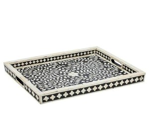 Fabriqué à la main blanc maison idéale plateau de service en incrustation d'os pour Table basse comptoir plateau de service fabricant indien plateau de petit déjeuner - Product Image 5