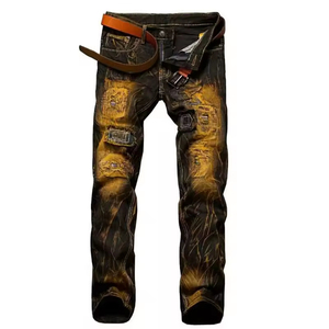 กางเกงยีนส์ผู้ชายกางเกงยีนส์ล้างหิมะคุณภาพสูงกางเกงยีนส์ทรงสลิมฟิตสไตล์ไฮสตรีทกางเกงยีนส์สวมใส่สบายๆ - Product Image 6