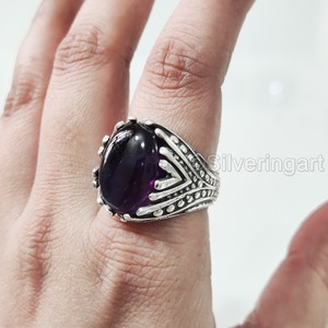 Bague en argent sterling 925 pour homme, avec améthyste naturelle, pierre de naissance de février, toutes tailles, bijoux d'anniversaire arabes, vente en gros - Product Image 1