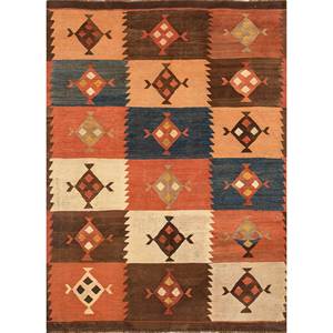 พรมขนสัตว์ขนาดใหญ่ Nayaab Classic รุ่น 9x12 รูปทรงสี่เหลี่ยมผืนผ้า ลายเรขาคณิต สีแดงส้ม ทอแบบเรียบ สำหรับทางเข้าบ้าน ห้องนอน-Paem-1053 - Product Image 1