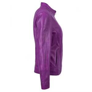 เสื้อแจ็คเก็ตหนัง PU สีม่วง คอตั้ง ซิปปิด ทรงเข้ารูป ความยาวปกติ ใส่ได้ทั้งชายและหญิง สำหรับฤดูใบไม้ร่วง - Product Image 2