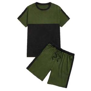 Pantalones cortos deportivos personalizados para hombre, Conjunto de camiseta, 100% algodón, poliéster, verano, bloque de Color, cordón, talla grande, venta al por mayor, chándal corto - Product Image 1