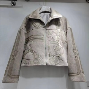 Chaqueta de Forro Polar para Mujer, Nueva Colección Otoño Invierno, Larga, Satén, Transpirable, Bordado Intenso, Cuello Alto, Cremallera, Estilo Urbano, Moderna, Forro de Bambú - Product Image 3