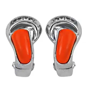 Boucles d'oreilles tendance pour femmes en argent et corail, légères, design religieux, avec zircon, perle, bijoux en laiton, plaqué rhodium - Product Image 2