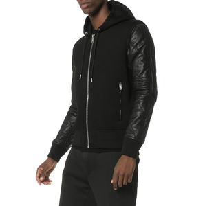 100% coton hommes Gym sweat à capuche manches longues en cuir pull polaire vêtements de sport pour la course hiver solide motif respirant doublé - Product Image 3