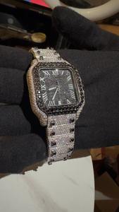 Montres de luxe pour hommes en moissanite noire sertie de diamants VVS, avec bracelet en acier inoxydable, mouvement à quartz, design élégant et hip-hop. - Product Image 2