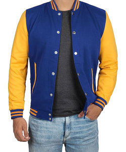High School Letterman Men's Varsity <b>Jacket</b> Bomber Style Solid <b>Pattern</b> Fleece Baseball <b>Jacket</b> with Button Decoration - Product Image 5