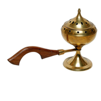 Vente chaude brûleur d'encens avec manche en bois Design Simple et attrayant brûleur d'encens à charbon de bois en laiton décor de Table de bureau à domicile