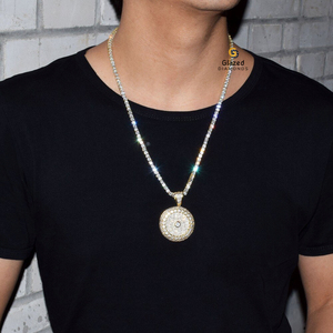 ใหม่จี้ฮิปฮอปโล่ทรงกลมสุดเท่ประดับด้วยเพชรที่ปลูกในห้องทดลองที่สวยงามและชัดเจนขนาด10K สีขาวทอง - Product Image 3