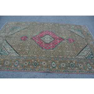 Turkish Vintage Large Rug 6.2x9.5 ft, <b>Brown</b> <b>Wool</b> Rug - Product Image 3