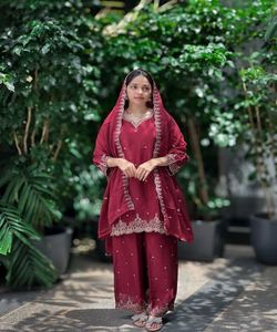 ATTRACTIVE SHIMMER SILK EMBROIDERY WORK TOP PALAZZO WITH DUPATTA PARTY WEAR WHOLESALE PRICE ETHNIC GARMENT <b>PINK</b> - Product Image 6