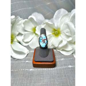 Dave Skeets Handmade <b>Boho</b> Platinum <b>Ring</b> Golden Hill Turquoise Bezel Set in Sterling <b>Silver</b> Size 6.5 Everyday Wear - Product Image 1