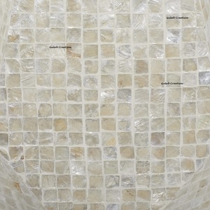 Mesita de noche geométrica con incrustaciones de nácar, mesita de noche de mosaico de perlas blancas hechas a mano para decoración de dormitorio y sala de estar de lujo - Product Image 3