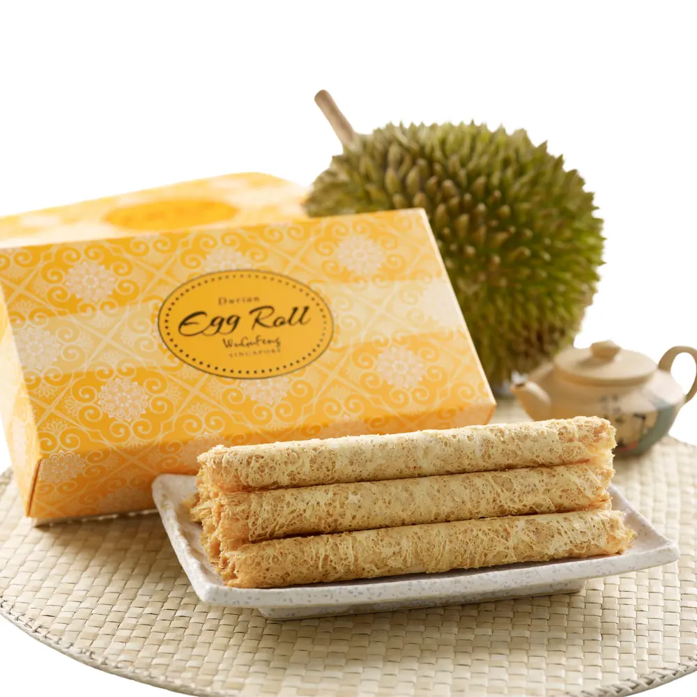 Wholesale Best Price Baked Goods Roll Shape Singapore Desserts Roasted Snacks Top Ready To Eat Crispy Egg Roll Durian Cookies