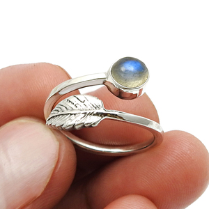 Anillo con forma de hoja, piedra preciosa de labradorita Natural de Plata de Ley 925, a la moda diseño atractivo, joyería Bohemia hecha a mano para mujeres y niñas - Product Image 2