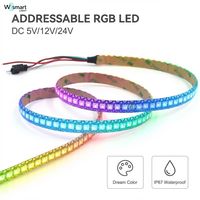 Tira de Luces LED RGBIC WS2812 de 5V/12V CC, 144 LED Direccionables, Control por Aplicación, Iluminación Ambiental para Sala de Juegos y Festividades
