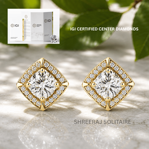 ต่างหูเพชรทรงกลมแบบ Halo ได้รับการรับรองจาก IGI เพชร CVD แท้ ต่างหูเพชรทองคำแท้ 14K 18K ขายส่ง - Product Image 1