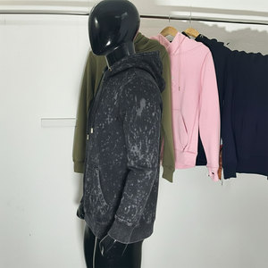 Sudadera con Capucha Personalizada para Hombre, Estilo Holgado, con Cierre, de Algodón Grueso, con Pedrería, Lavado Ácido, Degradado de Color, Desgastada - Product Image 3