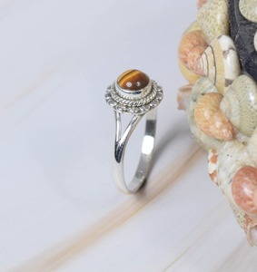 Anillo hecho a mano, piedra preciosa de ojo de tigre Simple, Plata de Ley 925 sólida, joyería de piedras preciosas naturales, anillo de plata de ley estampado 925 - Product Image 3