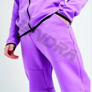 Chándal de lana tecnológica para hombre con diseño OEM, sudadera con capucha y cremallera completa, pantalones de chándal, chándal, 69% algodón, 31% poliéster, parte inferior activa - Product Image 5