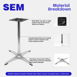 Pièces de mobilier SEM : Pieds de table, base de table à quatre griffes, base en X en acier inoxydable pour tables de restaurant et tables basses - Product Image 2