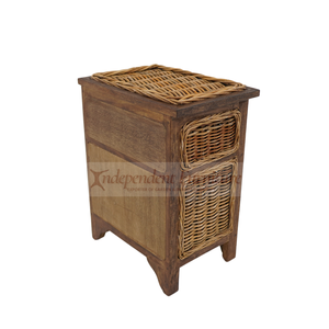 Wholesale Antique Brown Rattan Wicker Wood 2 <b>Drawer</b> Cabinet Nightstand <b>Storage</b> Living Room Furniture Home Hotel Villa Project - Product Image 5