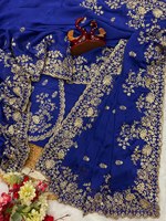 Sari Moderno Multicolor para Boda o Compromiso, con Tela de Piel Sintética, Lentejuelas y Bordado Zari, para Fiestas, Invierno y Verano