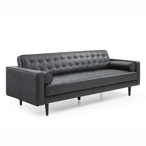 Juego de Sofás Tapizados en Cuero Sintético Negro con Mesa de Centro de Piedra, Muebles para Sala de Estar -CBSF68008 - Product Image 1
