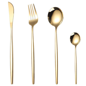 Vajilla Lisa y Fácil de Limpiar, Cubiertos de Restaurante, Cuchara y Tenedor Dorados, Juego de Cubiertos de Acero Inoxidable Plateado para Bodas y Fiestas - Product Image 1