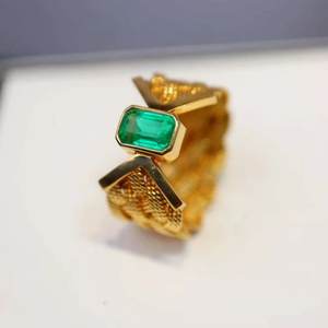 Anillo de moda de oro de 14 quilates para mujer, piedra Esmeralda zambiana Natural para Celebración de fiesta de aniversario de boda, piedra de nacimiento de Mayo IGI - Product Image 1