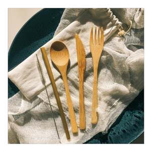 Tre thiết lập dao kéo 17cm tre dao nĩa muỗng thân thiện với môi dùng một lần dao kéo tre thiết lập dao nĩa + dao + muỗng + Khăn ăn - Product Image 3